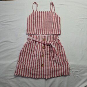 Zaful Red White Striped 2-Piece Set US 6 - Boho Crop Top & Mini Skirt